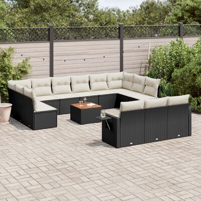 vidaXL Salon de jardin avec coussins 14 pcs noir résine tressée