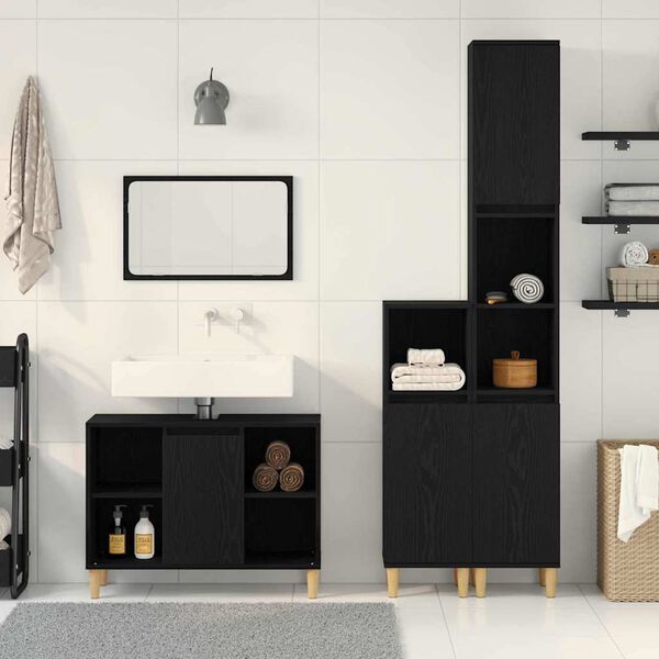 vidaXL Ensemble de mobilier de salle de bain avec stockage 3 pcs Noir