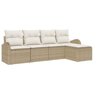 vidaXL Ensemble de Canap&eacute;s 5 pc Beige et blanc polyrotin