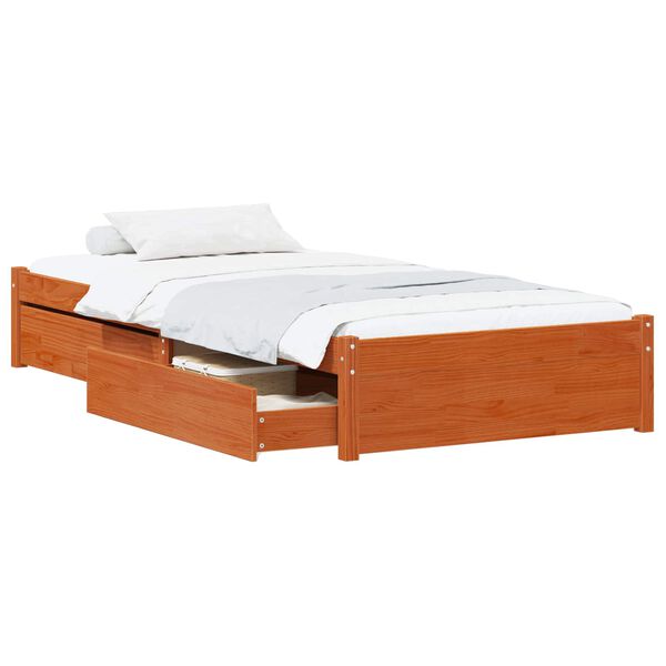 vidaXL Cadre de lit avec tiroir 3 pcs Cire marron Bois de pin