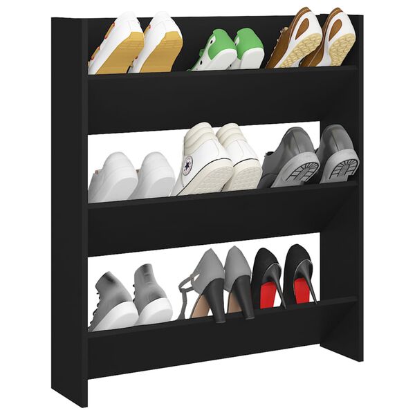vidaXL Armoire à chaussures murale noir 80x18x90 cm bois d'ingénierie