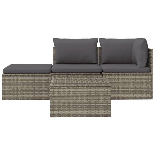 vidaXL Salon de jardin 4 pcs avec coussins Gris R&eacute;sine tress&eacute;e