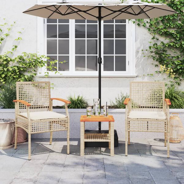 vidaXL Ensemble de bistro 3 pcs coussins beige r&eacute;sine tress&eacute;e acacia