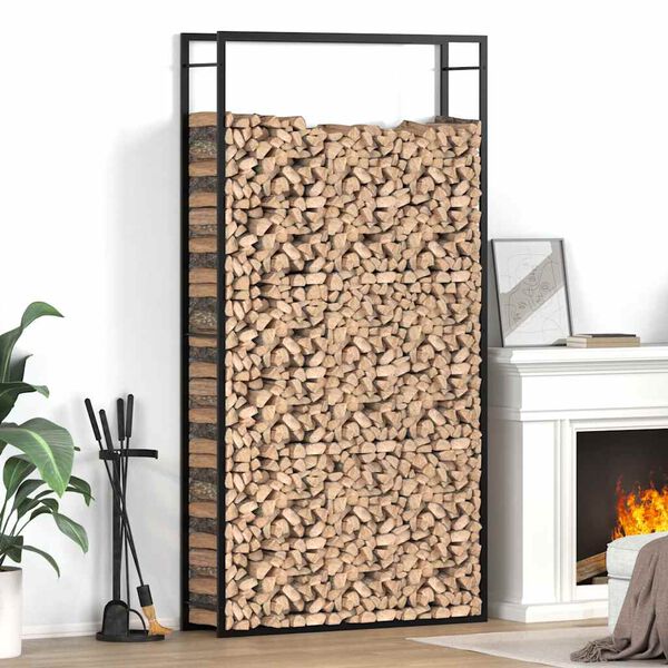 vidaXL Portant de bois de chauffage Noir mat 110x28x214 cm Acier