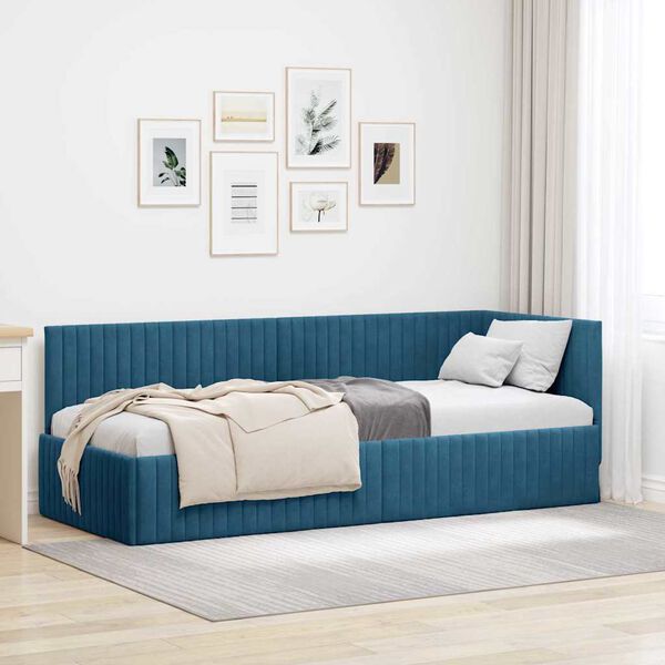 vidaXL Cadre de lit d'angle Bleu 80 cm x 200 cm Velours