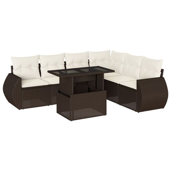 vidaXL Salon de jardin avec coussins 7 pcs marron r&eacute;sine tress&eacute;e