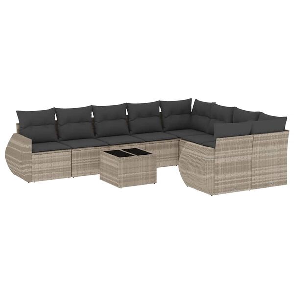 vidaXL Salon de jardin avec coussins 10 pcs gris clair r&eacute;sine tress&eacute;e