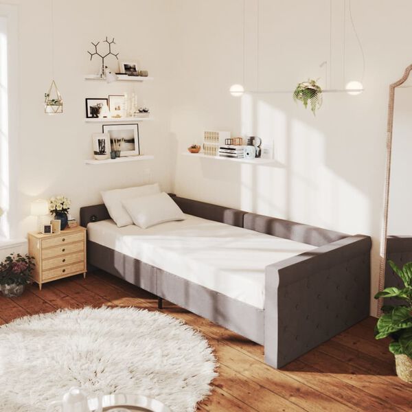 vidaXL Lit avec matelas et &eacute;clairage USB Gris fonc&eacute; Tissu 90x200 cm