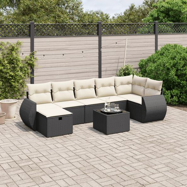 vidaXL Salon de jardin 7 pcs avec coussins noir résine tressée
