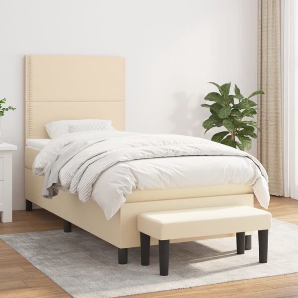 vidaXL Sommier &agrave; lattes de lit avec matelas Cr&egrave;me 100x200 cm Tissu