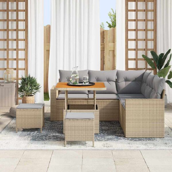 vidaXL Ensemble de canap&eacute; de jardin 8 pcs Beige polyrotin