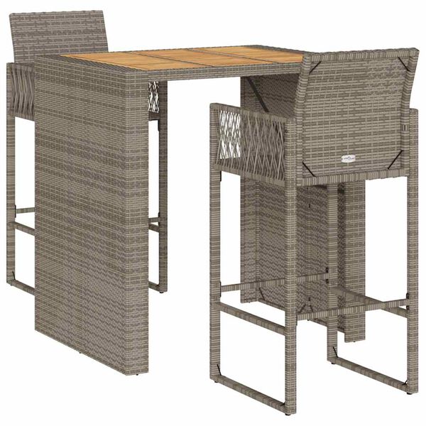 vidaXL Ensemble de bar de jardin 3 pcs sans coussins gris poly rotin