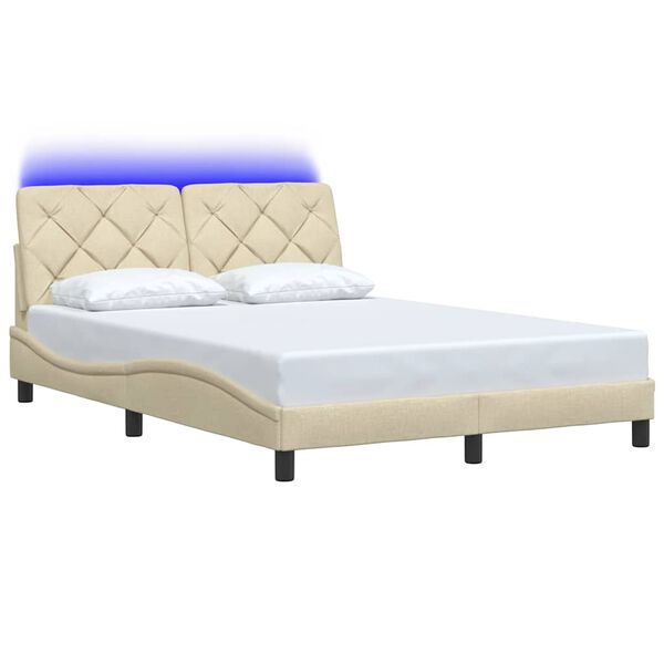 vidaXL Cadre de lit avec LED sans matelas cr&egrave;me 140x190 cm tissu
