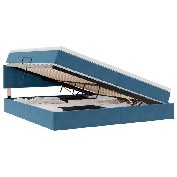 vidaXL Lit de Rangement avec matelas Bleu fonc&eacute; 200 x 200 cm Velours