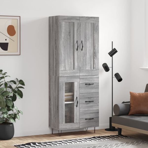 vidaXL Buffet haut Sonoma gris 69,5x34x180 cm Bois d'ing&eacute;nierie