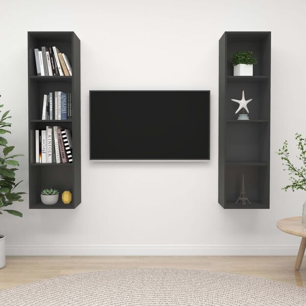 vidaXL Meubles TV muraux 2 pcs Gris Bois d'ing&eacute;nierie