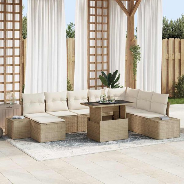 vidaXL Ensemble de canap&eacute; de jardin 9 pcs Beige Poly rotin