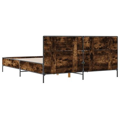 vidaXL Cadre de lit chêne fumé 140x190 cm bois d'ingénierie et métal