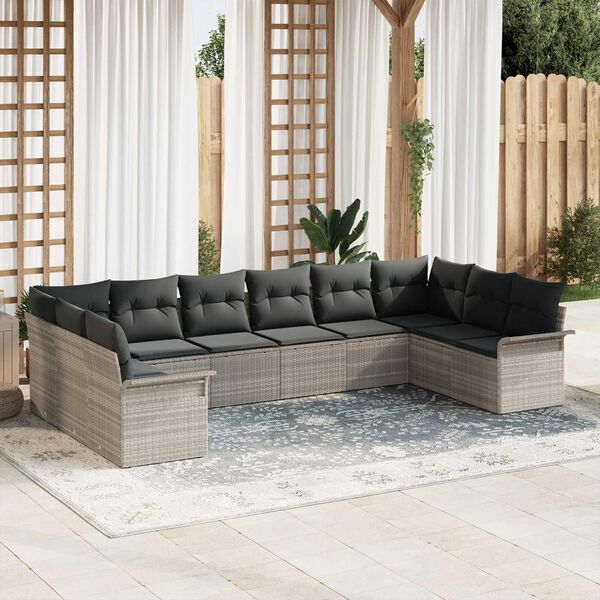 vidaXL Ensemble de canap&eacute; de jardin 10 pcs Gris clair polyrotin