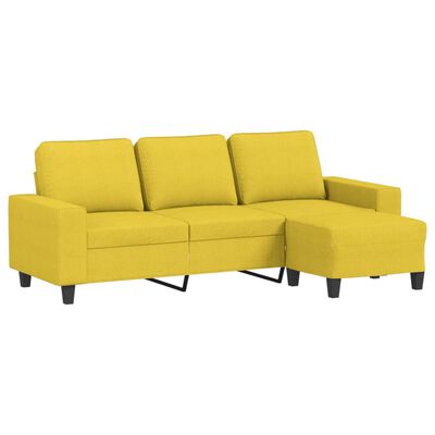 vidaXL Canapé à 3 places avec repose-pieds Jaune clair 180 cm Tissu