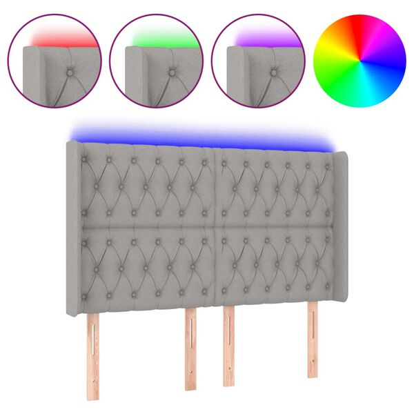 vidaXL T&ecirc;te de lit &agrave; LED Gris clair 163x16x118/128 cm Tissu