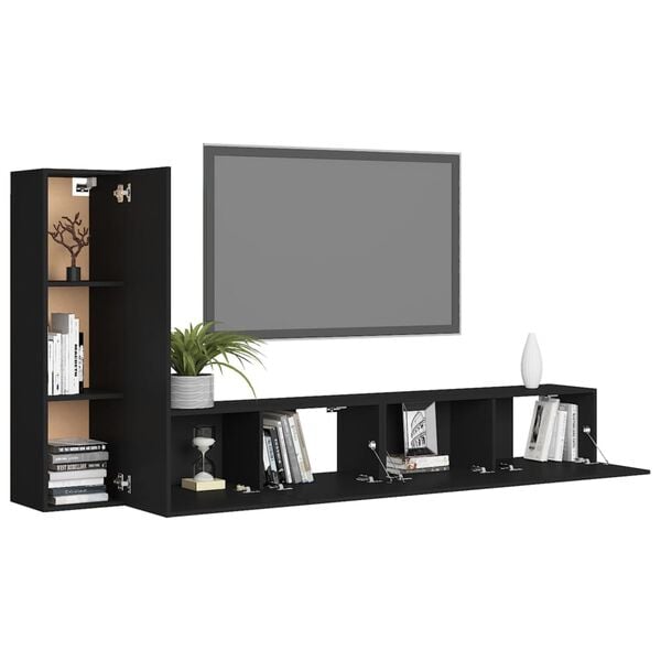 vidaXL Ensemble de meubles TV 3 pcs Noir Bois d'ing&eacute;nierie