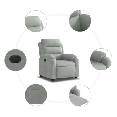 vidaXL Fauteuil inclinable électrique gris clair velours