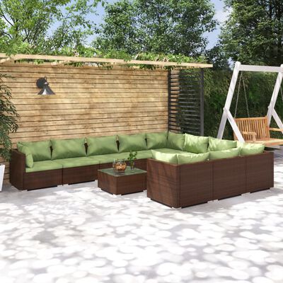 vidaXL Salon de jardin 11 pcs avec coussins Résine tressée Marron