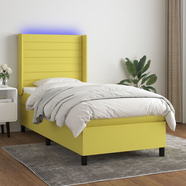 vidaXL Sommier &agrave; lattes de lit matelas et LED Vert 90x200 cm Tissu