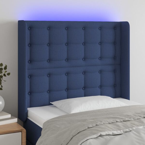 vidaXL T&ecirc;te de lit &agrave; LED Bleu 83x16x118/128 cm Tissu