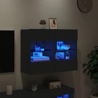 vidaXL Meuble TV mural avec lumières LED noir 78,5x30x60,5 cm