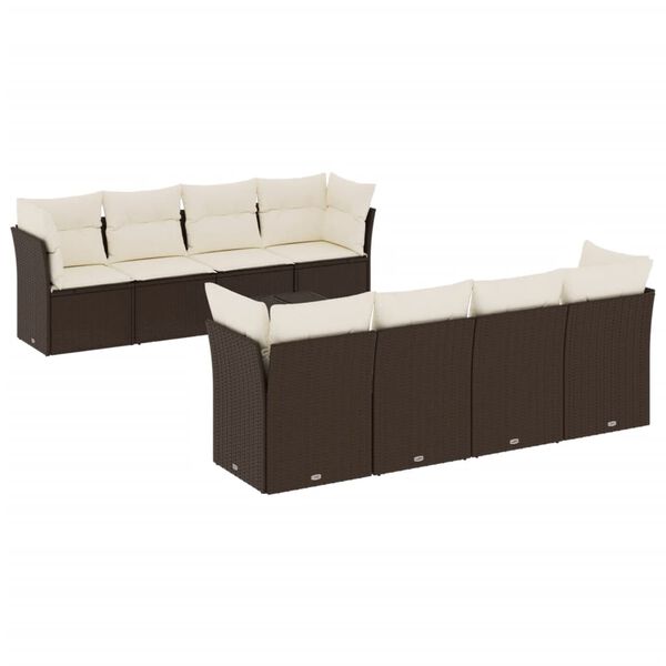 vidaXL Salon de jardin avec coussins 9 pcs marron r&eacute;sine tress&eacute;e