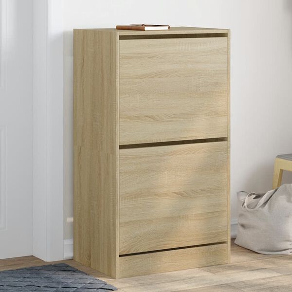 vidaXL Armoire &agrave; chaussures 2 tiroirs rabattables ch&ecirc;ne sonoma