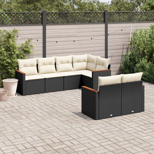 vidaXL Salon de jardin 7 pcs avec coussins noir r&eacute;sine tress&eacute;e