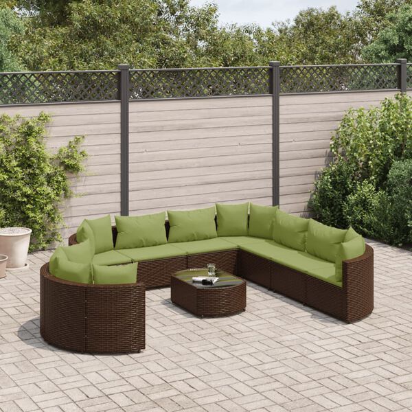 vidaXL Salon de jardin 10 pcs avec coussins marron r&eacute;sine tress&eacute;e