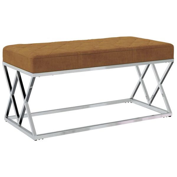 vidaXL Banc Marron Velours et acier inoxydable