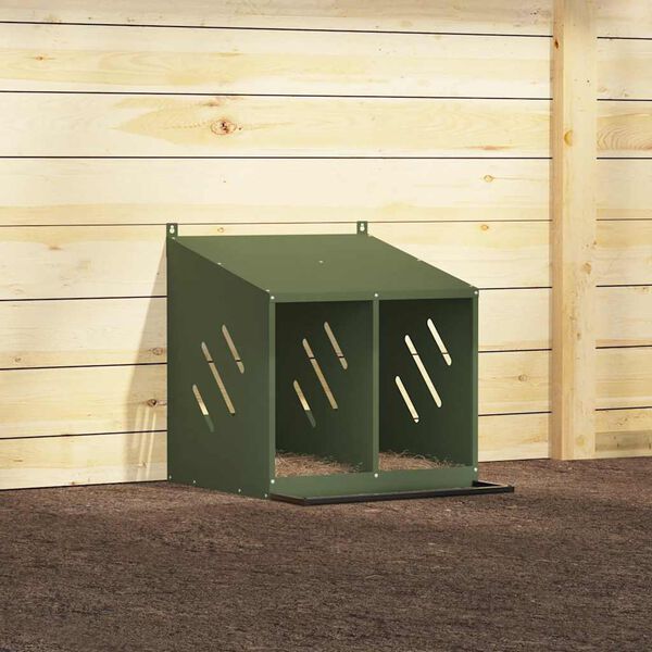 vidaXL Nichoir &agrave; poules avec 2 compartiments vert olive m&eacute;tal