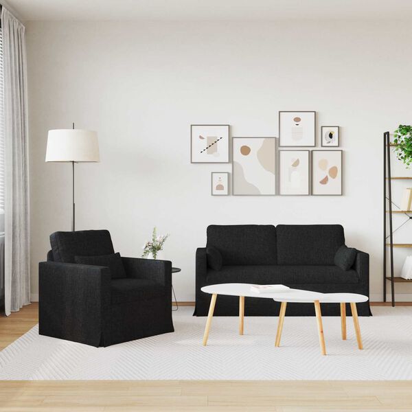 vidaXL Canap&eacute; 140cm 2 pcs Noir M&eacute;tал