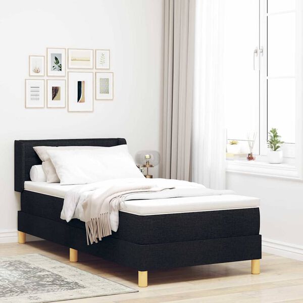 vidaXL Lit &agrave; ressorts avec matelas Noir 190 x 90 cm Polyester