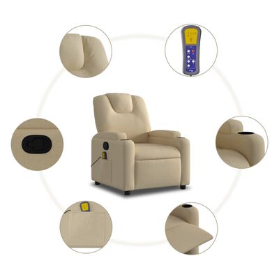 vidaXL Fauteuil de massage inclinable Crème Tissu