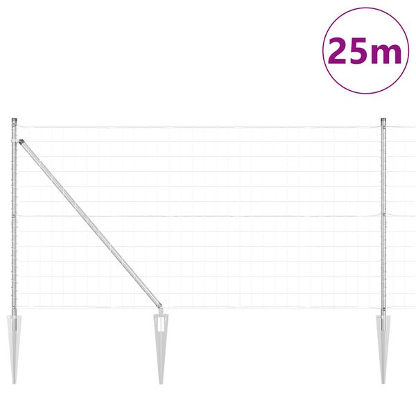 vidaXL Cl&ocirc;ture avec poteau Argent&eacute; 1,2 x 25 m Acier