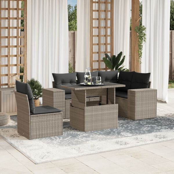 vidaXL Salon de jardin 6 pcs avec coussins gris clair r&eacute;sine tress&eacute;e