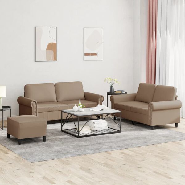 vidaXL Ensemble de canap&eacute;s 3 pcs avec coussins Cappuccino Similicuir