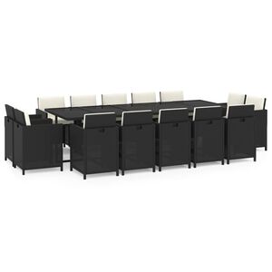 vidaXL Ensemble &agrave; manger de jardin coussins 15 pcs R&eacute;sine tress&eacute;e Noir