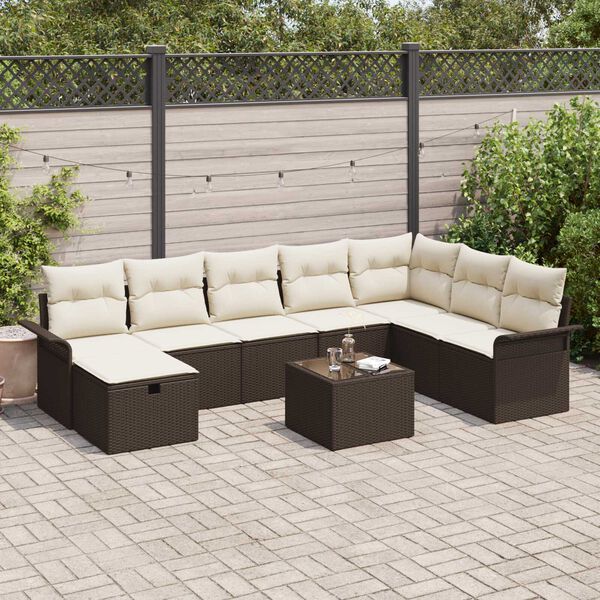 vidaXL Ensemble de canap&eacute; de jardin 9 pcs Marron et Cr&egrave;me polyrotin