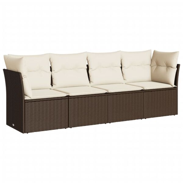 vidaXL Salon de jardin 4 pcs avec coussins marron r&eacute;sine tress&eacute;e