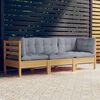 vidaXL Canap&eacute; 3 places de jardin et coussins gris Bois de pin solide