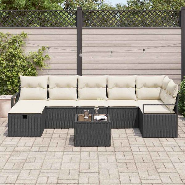 vidaXL Ensemble de canapé de jardin avec coussin 8 pcs Noir Poly rotin