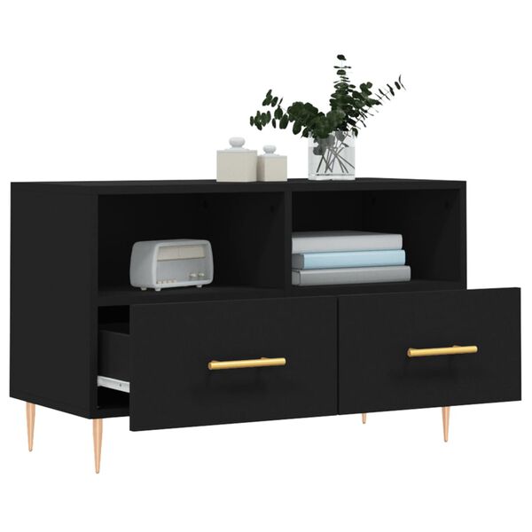 vidaXL Meuble TV Noir 80x36x50 cm Bois d'ing&eacute;nierie