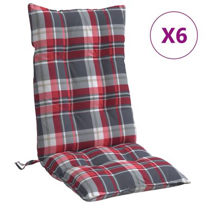 vidaXL Coussins de chaise à dossier haut lot de 6 motif carreaux rouge